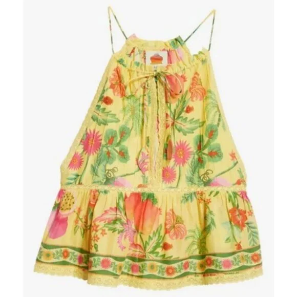 💕FARM RIO💕 Yellow Delicate Fruit Garden Sleeveless Blouse ~ Medium NWT